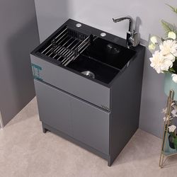 Stainless steel sink cabinet kitchen small apartment bathroom cabinet honeycomb aluminum sink vegetable basin floor-standing home balcony cabinet