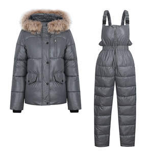 
Down jacket women's suit jumpsuit baby bag pants cotton pants cotton coat hooded fur collar cotton coat thickened cotton jacket winter two pieces