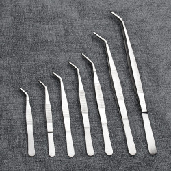 Stainless steel round head, elbow, straight head, thickened and elongated, toothed, non-slip, large, hard dressing, long tweezers for medical succulents
