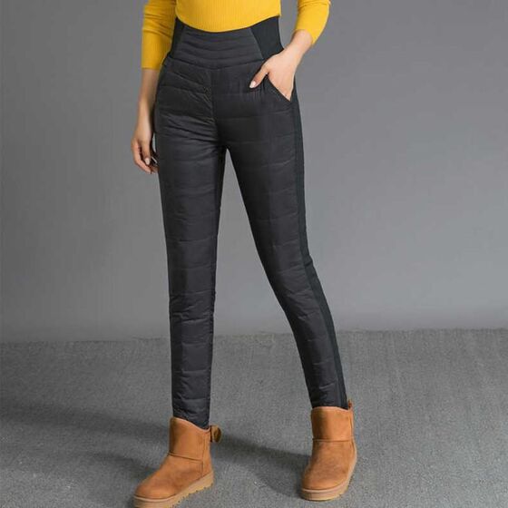 
Down pants for women, high-waist outer wear for middle-aged and elderly people, winter new slim fit, thickened elastic white duck down thermal cotton