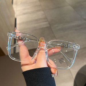 
Thick black frame myopia glasses for women, can be equipped with prescription lenses, plain C, big face, slimming, trendy anti-blue light glasses frame for men