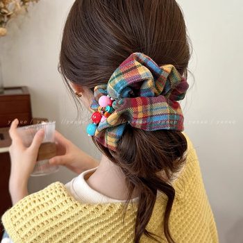 
Rainbow plaid large intestine hair tie for women 2025 new style