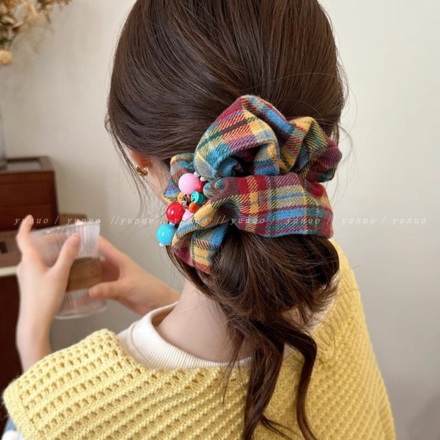 Rainbow plaid large intestine hair circle women's 2025 new high-end bun hair tie hair rubber band hair tie hair accessories