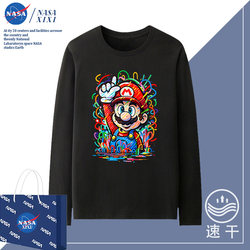 Nasa Mario Collaboration Long-Sleeve T-Shirt for Men, Autumn and Winter Super Mario Cartoon Q-Version Graffiti Merchandise Clothing for Children