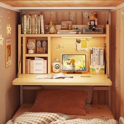 Bedside Study Table with Light, Hanging Upper Bunk Student Desk, Dormitory Folding Writing Desk, Lazy Desk for College Students