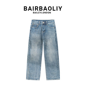 
BAIRBAOLIY American high street 2025 new jeans men's loose straight trendy brand washed casual trousers