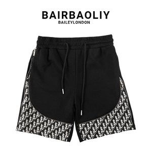 
BAIRBAOLIY letter jacquard brand texture zipper casual splicing shorts straight drawstring five-point pants men's clothing