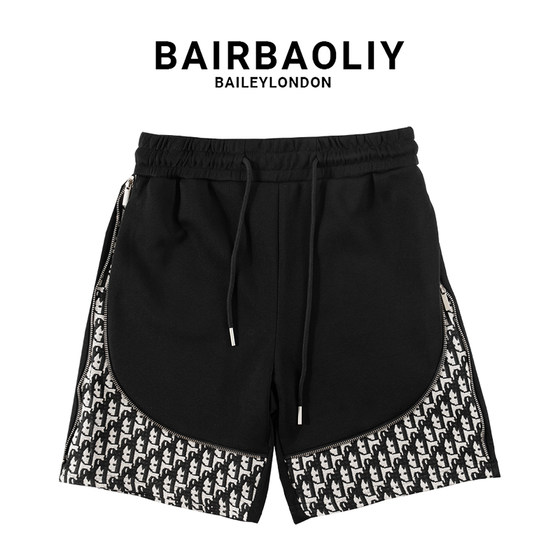 
BAIRBAOLIY letter jacquard brand texture zipper casual splicing shorts straight drawstring five-point pants men's clothing