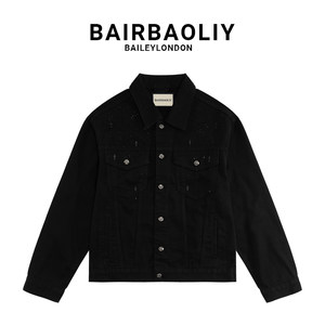 
BAIRBAOLIY star-filled diamonds atmosphere cross light luxury cotton heavy industry denim jacket slightly wide coat for men