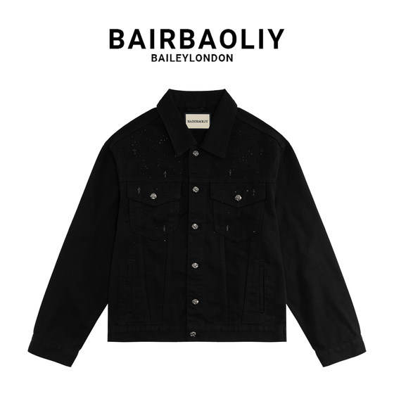 
BAIRBAOLIY star-filled diamonds atmosphere cross light luxury cotton heavy industry denim jacket slightly wide coat for men