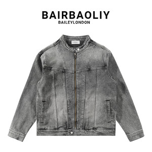 
BAIRBAOLIY light luxury heavy high-end design sense denim jacket men's American retro street wasteland jacket