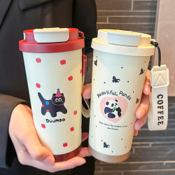High-Appearance Coffee Thermos Cup, New 2024 Model, Dual-Use Drinking Cup for Girls, Large Capacity, Summer Travel Cup with Straw