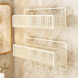 Bathroom Storage Rack, No-Drill Wall-Mounted Hanging Basket, Multifunctional Toilet Washbasin Bathroom Supplies Organizer