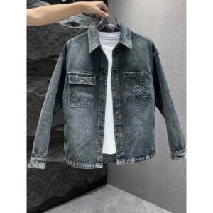 Men's 2025 new lapel jacket men's trendy water washing gradient denim shirt jacket loose spring and autumn top
