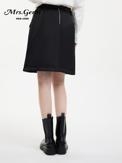 Mrs.Gerbi autumn and winter functional style workwear pocket cotton short skirt for women with belt straight versatile skirt