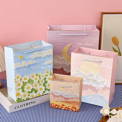 Creative Oil Painting Gift Bag, Artistic Tote Bag, Exquisite Holiday Bouquet Packaging for Men and Women, Birthday Gift Paper Bag