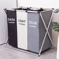Nordic Fabric Large Dirty Laundry Basket, Foldable and Divided Laundry Storage Basket, Household Waterproof Laundry Basket