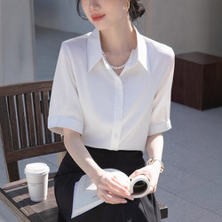 Right-Shoulder Short-Sleeve Interview Shirt for Women, Summer Elegant Ol Commuter White Chiffon Shirt, Professional Formal Top