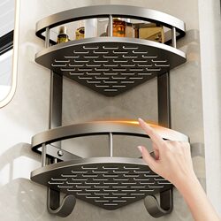 Space Aluminum Bathroom Shelf, No-Drill Triangular Wall-Mounted Rack for Toilet and Restroom Corner Storage