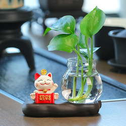 Lucky Cat Home Office Desk Decoration Green Radish Hydroponic Flower Pot Creative Ornament Ceramic Vase Flower Arrangement Container