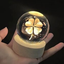 Night Light Luminous Crystal Ball Cartoon Four-Leaf Clover Crystal Ball Birthday Gift for Girls and Best Friends Desktop Decoration