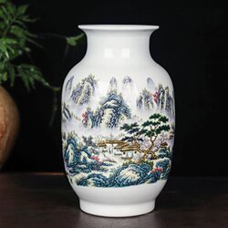 Jingdezhen Ceramic Vase with Pastel Landscape Painting, Large Mouth for Growing Lucky Bamboo, Living Room Decoration, Tv Cabinet Ornament