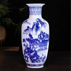 Jingdezhen Ceramic Vase Antique Blue and White Porcelain Flower Arrangement Vessel New Chinese Style Home Living Room Decoration Tv Cabinet Ornament
