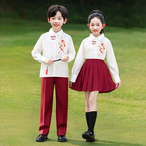 
Children's recitation costumes national style red chorus costumes sports games kindergarten cheerleading primary school students performance costumes