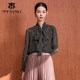 Ma Tiannu women's clothing spring and autumn new black polka dot shirt streamer neck bow shirt top fashionable French
