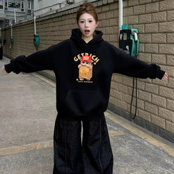 Black Hooded Sweatshirt for Women 2025 New Spring, Autumn and Winter Women's Style, American Style, Trendy and Very Popular