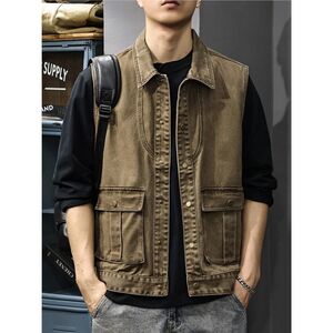 
Spring retro old work vest vest men's outdoor loose large size pure cotton American tactical vest jacket trendy