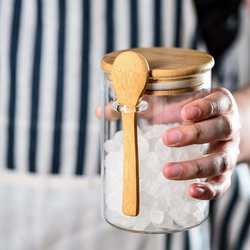 Glass sealed jar with lid storage jar in stock Grain and dried fruit storage jar kitchen storage glass bottle wooden spoon