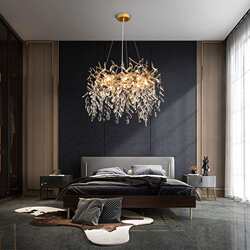 All-copper crystal living room chandelier modern simple and atmospheric creative branch water drop light luxury Nordic bedroom dining room lamps