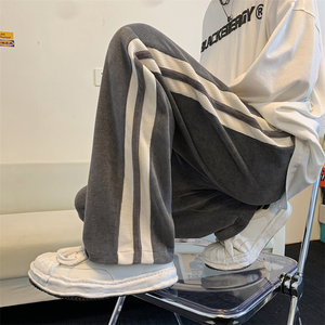 Collision striped corduroy pants for men, spring and autumn trendy brand loose vertical trousers, wide-leg loose casual sweatpants