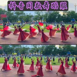 Bright Children's Fan Dance Performance Costume, Chinese Red Classical Double-Layered Large Skirt for Girls, Modern Dance Practice