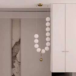 French Bedside Chandelier, Retro Cream Style Bedroom Chandelier, Nordic Living Room Background Wall Pearl Necklace Chandelier