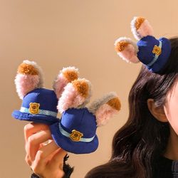 Cute Mini Judy Plush Bunny Ear Hair Clip Cartoon Side Clip Zootopia Amusement Park Photo Prop Hair Accessory