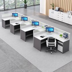 Partitioned Workstation Combination Staff Desks for 2/4/6 People, L-Shaped Cubicles with Screens
