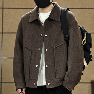 American double-sided cashmere short woolen coat for men winter heavy 960g lapel warm woolen jacket