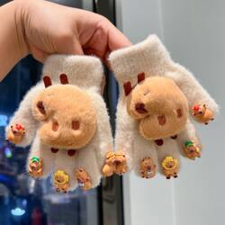 Kapibala children's gloves 2024 winter new style baby boys and girls five-finger gloves warm and cold finger gloves
