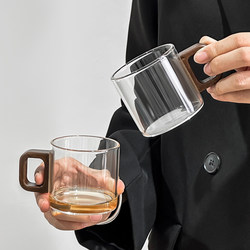 Tea Cup, High Temperature Resistant, Anti-Scalding Glass Cup for Making Tea, Household Use with Wooden Handle, Single Cup for Personal Use, Office Drinking Cup