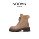 NOOWA British thick heel Martin boots for women 2025 autumn fashionable polished leather heightening versatile lace-up short boots