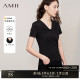 Amii2025 summer new minimalist solid color slim short-sleeved pullover V-neck modal cotton top T-shirt for women