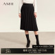 Amii2025 Spring New Commuter Elegant Heavy Industry Pleated A-shaped Pleated Skirt Women's Loose Black Skirt
