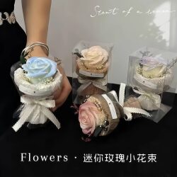 Mini Pocket-Sized Bouquet of Everlasting Artificial Roses, Gift for Boyfriend/Girlfriend, Souvenir, Birthday Present