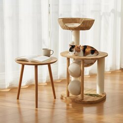 Balcony Space-Saving Cat Climbing Frame, Cat Tree, Integrated Climbing Frame, Solid Wood Cat House, Cat Scratching Board, Indoor Boredom-Relief Self-Entertainment Cat Toy