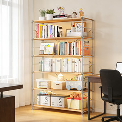 Bedroom Storage Rack, Floor-Standing Multi-Layer Japanese-Style Steel-Wood Bookshelf, Living Room Balcony Storage Rack, Kitchen Microwave Storage Rack