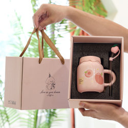 Ceramic Mug with Straw, Girly, Beautiful, Niche, Cute, Gift Box Set, Gift for Best Friend or Friend's Birthday