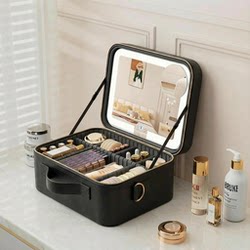 Cosmetic Bag for Women, Portable Large-Capacity 2026 New Model, Makeup Brush Compartment, Travel Makeup Case with Mirror