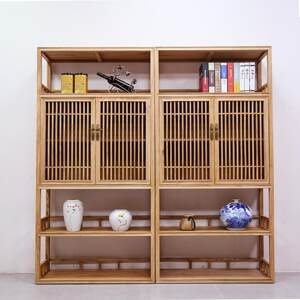 
Old elm new Chinese bookcase bookshelf Duobaoge Zen furniture paint-free solid wood tea rack storage rack display rack